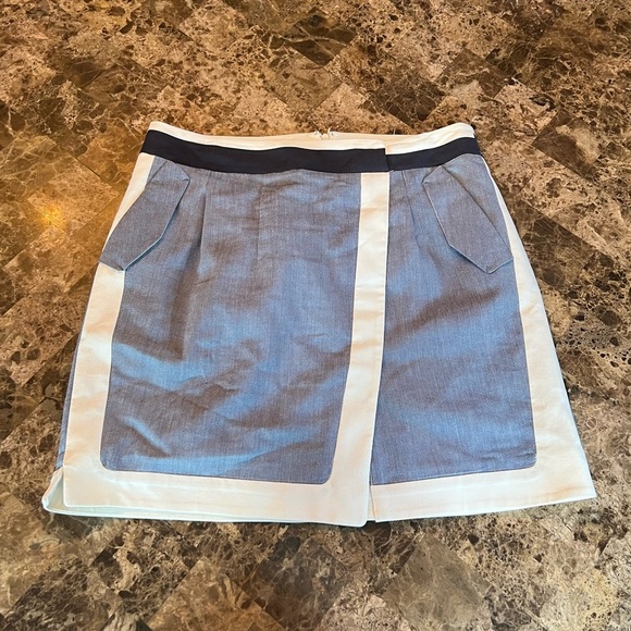 MORINE Comte Marant Mini Skirt Linen Blend Colorblock Blue Pockets Faux Wrap - Picture 7 of 11